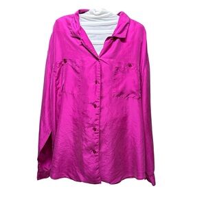 100% Silk Pink Long Sleeve Sleek Buisness Casual Women's TopSize 18